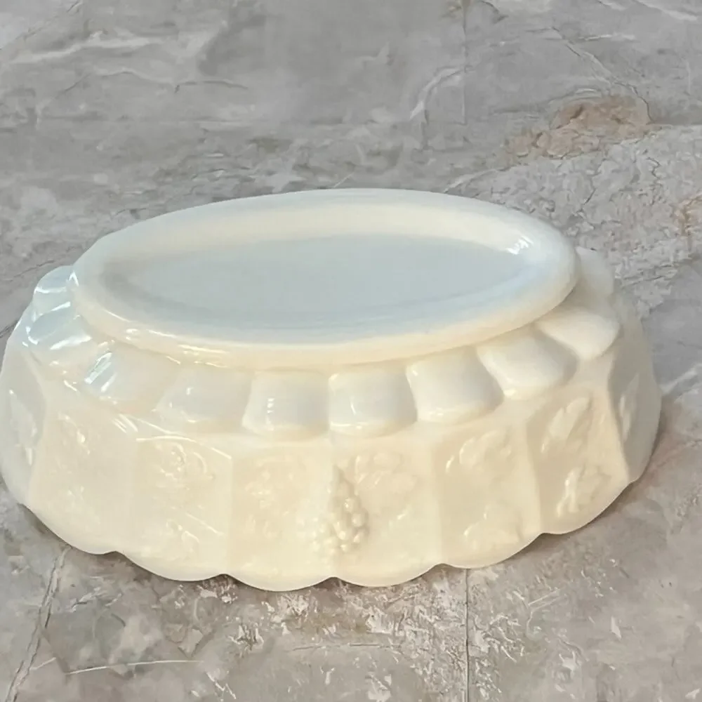 Westmoreland Milk Glass White Paneled Grape Candy Nut Dish 6.5 in